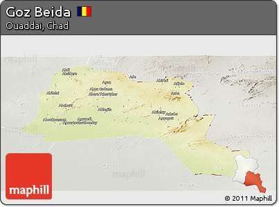 Physical Panoramic Map of Goz Beida, lighten, semi-desaturated