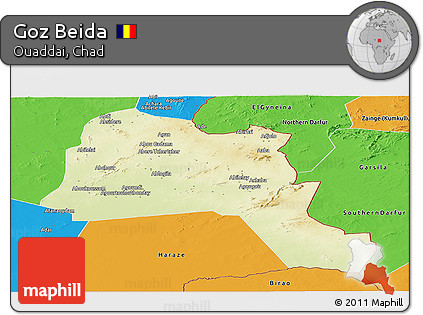 Physical Panoramic Map of Goz Beida, political outside