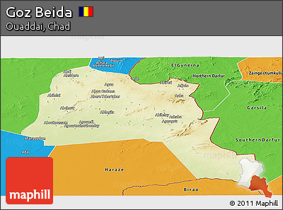 Physical Panoramic Map of Goz Beida, political outside