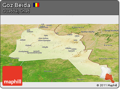 Physical Panoramic Map of Goz Beida, satellite outside