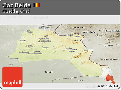 Physical Panoramic Map of Goz Beida, semi-desaturated