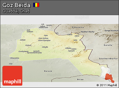 Physical Panoramic Map of Goz Beida, semi-desaturated