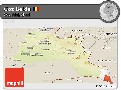 Physical Panoramic Map of Goz Beida, shaded relief outside