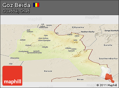 Physical Panoramic Map of Goz Beida, shaded relief outside