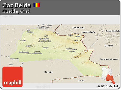 Physical Panoramic Map of Goz Beida, shaded relief outside
