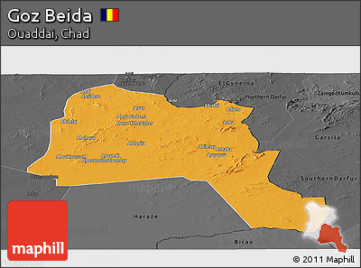 Political Panoramic Map of Goz Beida, darken, desaturated
