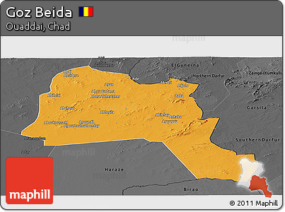 Political Panoramic Map of Goz Beida, darken, desaturated