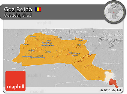 Political Panoramic Map of Goz Beida, lighten, desaturated