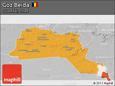 Political Panoramic Map of Goz Beida, lighten, desaturated