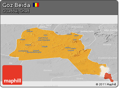 Political Panoramic Map of Goz Beida, lighten, desaturated