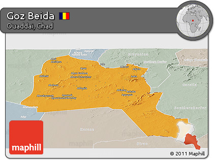 Political Panoramic Map of Goz Beida, lighten, semi-desaturated