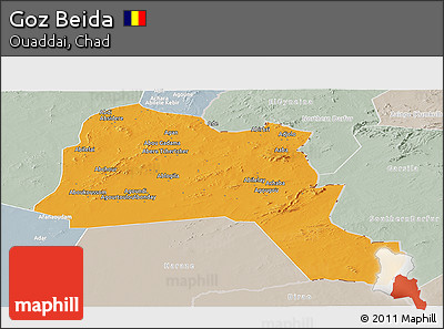 Political Panoramic Map of Goz Beida, lighten, semi-desaturated