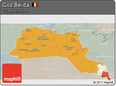 Political Panoramic Map of Goz Beida, lighten, semi-desaturated