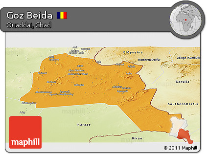 Political Panoramic Map of Goz Beida, physical outside