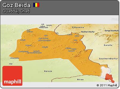 Political Panoramic Map of Goz Beida, physical outside