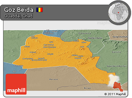 Political Panoramic Map of Goz Beida, semi-desaturated