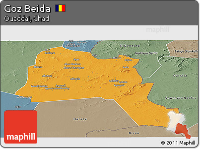 Political Panoramic Map of Goz Beida, semi-desaturated
