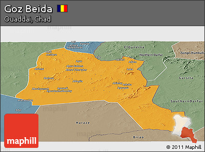 Political Panoramic Map of Goz Beida, semi-desaturated