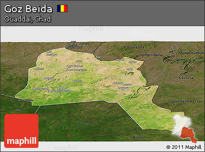 Satellite Panoramic Map of Goz Beida, darken
