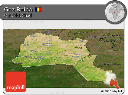 Satellite Panoramic Map of Goz Beida, darken