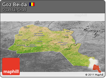 Satellite Panoramic Map of Goz Beida, desaturated