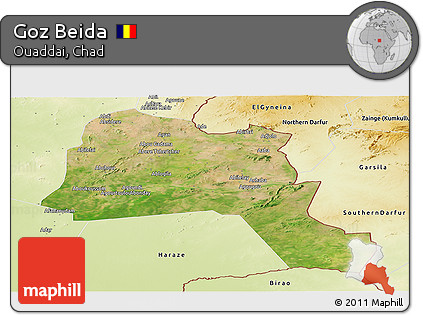 Satellite Panoramic Map of Goz Beida, physical outside