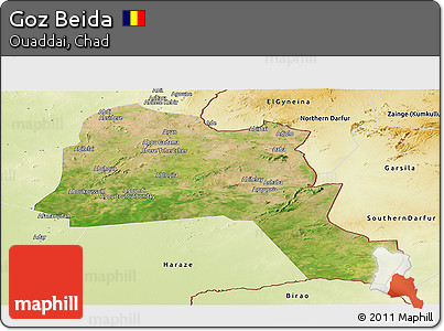 Satellite Panoramic Map of Goz Beida, physical outside