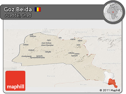 Shaded Relief Panoramic Map of Goz Beida, lighten