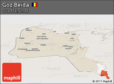 Shaded Relief Panoramic Map of Goz Beida, lighten