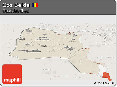 Shaded Relief Panoramic Map of Goz Beida, lighten