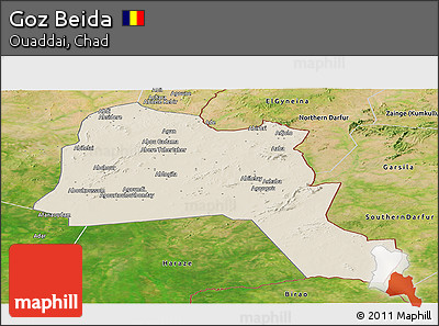Shaded Relief Panoramic Map of Goz Beida, satellite outside