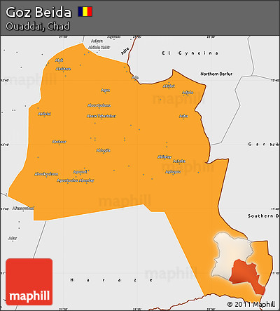 Political Simple Map of Goz Beida, single color outside, borders and labels