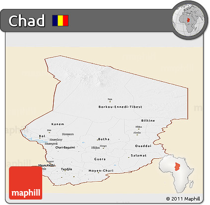 Classic Style Panoramic Map of Chad, single color outside
