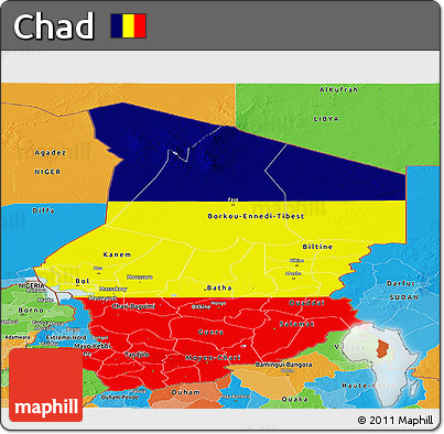 Flag Panoramic Map of Chad, political outside, flag aligned to the middle