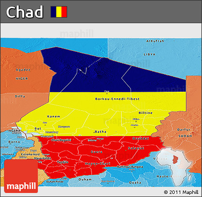 Flag Panoramic Map of Chad, political shades outside, flag rotated