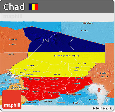 Flag Panoramic Map of Chad, political shades outside, flag rotated