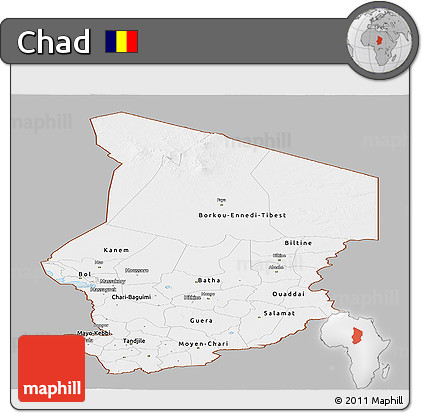 Gray Panoramic Map of Chad, single color outside