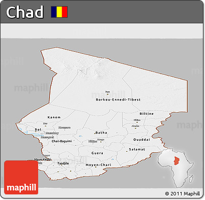Gray Panoramic Map of Chad, single color outside