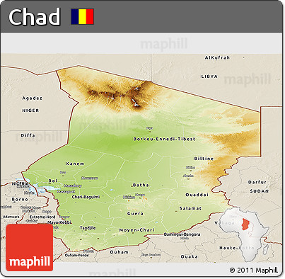 Physical Panoramic Map of Chad, shaded relief outside