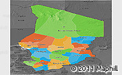 Political Panoramic Map of Chad, darken, desaturated