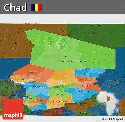 Political Panoramic Map of Chad, darken
