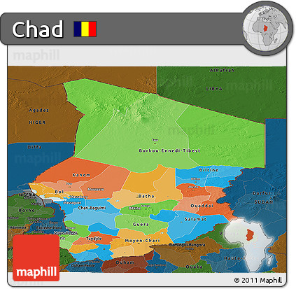 Political Panoramic Map of Chad, darken