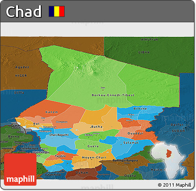 Political Panoramic Map of Chad, darken