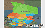 Political Panoramic Map of Chad, darken, semi-desaturated