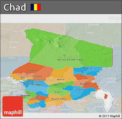 Political Panoramic Map of Chad, lighten, semi-desaturated