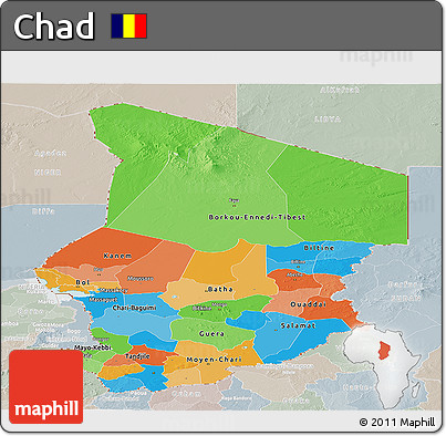 Political Panoramic Map of Chad, lighten, semi-desaturated
