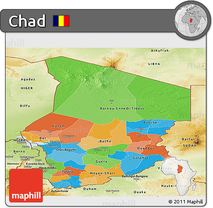 Political Panoramic Map of Chad, physical outside