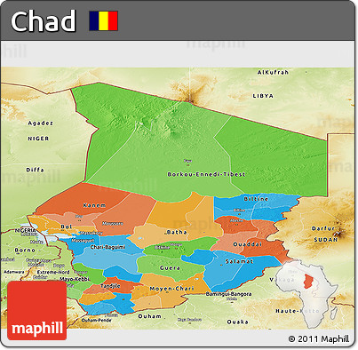 Political Panoramic Map of Chad, physical outside