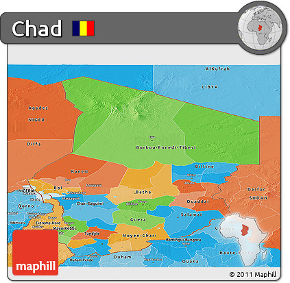 Political Panoramic Map of Chad, political shades outside