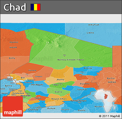 Political Panoramic Map of Chad, political shades outside